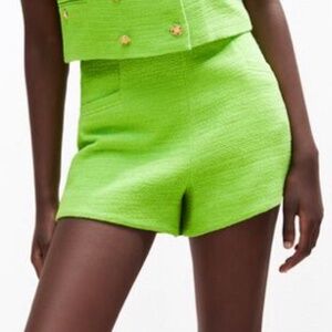 Textured Weave Shorts with Buttons